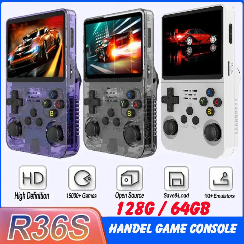 Retro Feeling Game Console - R36S Retro Handheld Video Game Console Linux System 3.5 Inch IPS Screen Portable Pocket Video Player 64GB 128GB Games